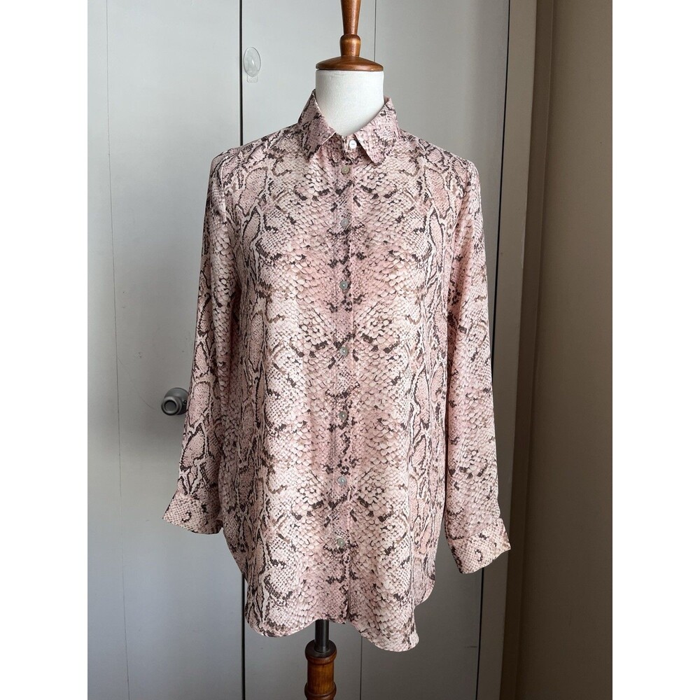 Rose + Olive Womens S Pink Snake Print Button Front Blouse Chiffon